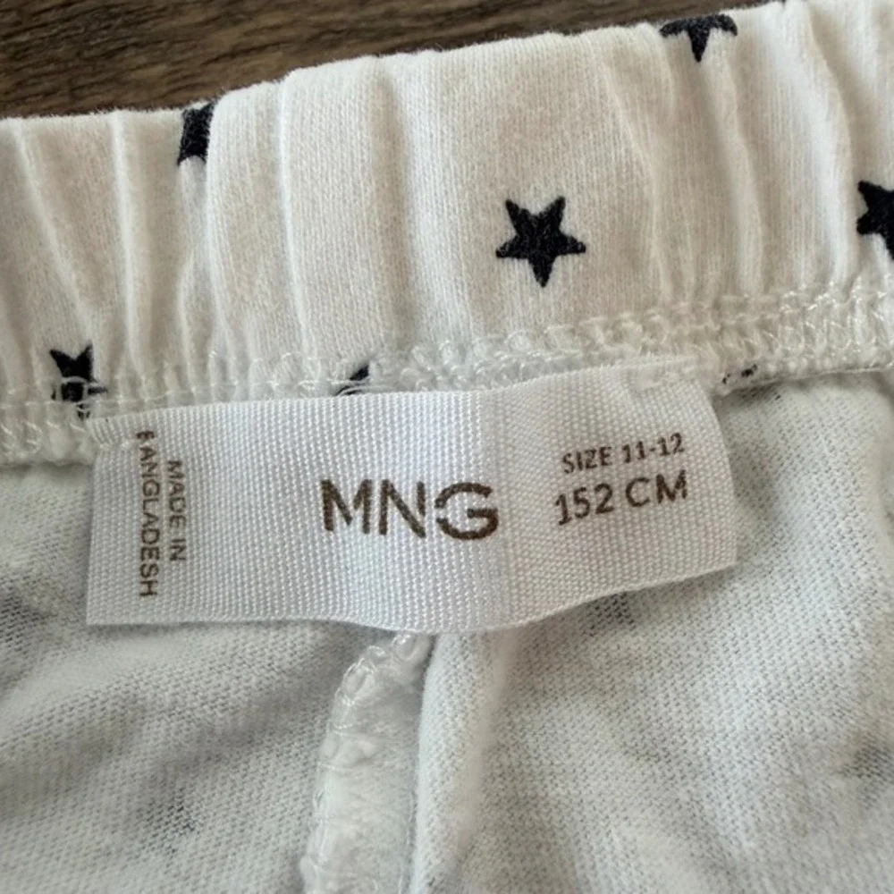 MNG Mango Kids White Black Star‎ Print Cotton Pajama Set Size 11-12 Girls PJs